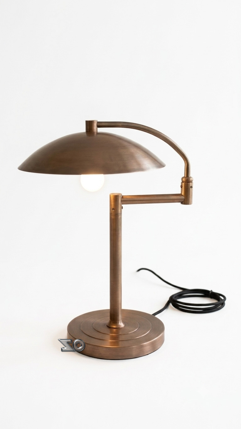 Personalized  1920s Modern Brass Table Lamp, Dome Shade Industrial Desk Light