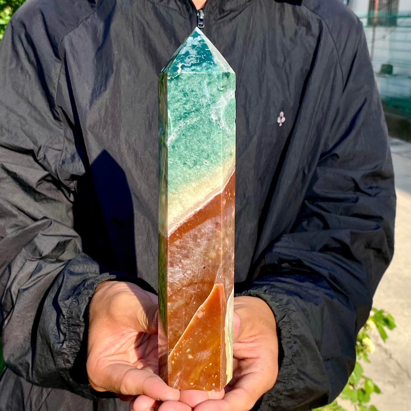 1.76LB Natural Ocean Jasper obelisk Crystal polished Mineral Specimen Healing