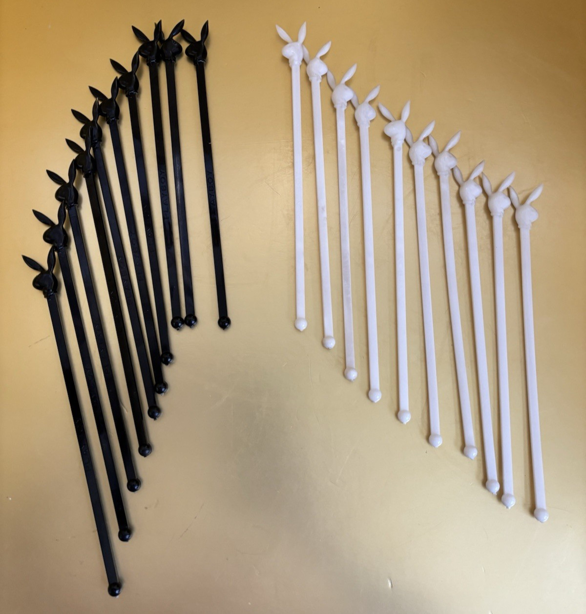 Playboy Club Vintage 1970's Cocktail Stirrers Lot (20) Black-White Plastic 8.25”