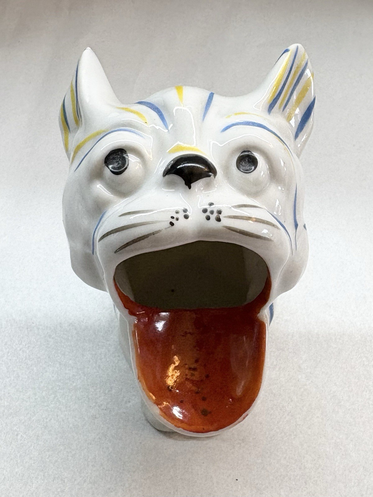 Antique Big Mouth French Bulldog Dog Cigar Holder Ashtray MCM Decor Made Japan