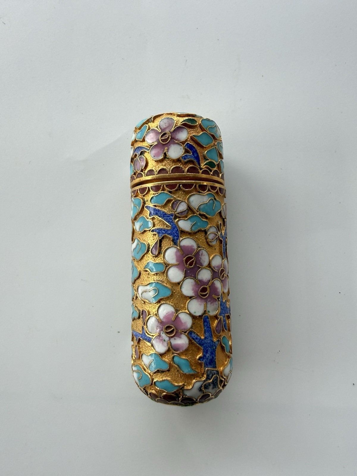 Vintage Beautiful Cloisonné Toothpick Trinket Holder Enamel