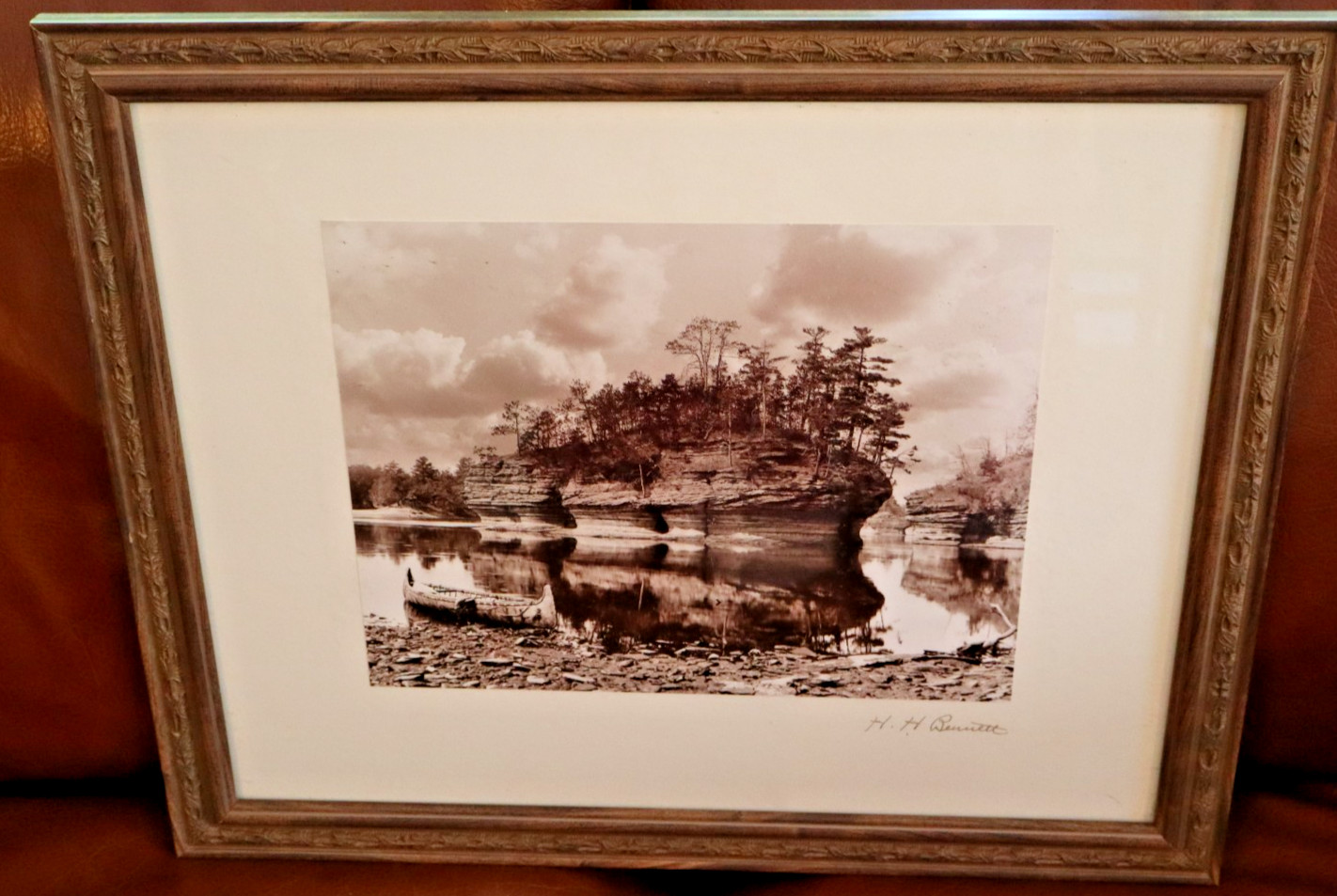 H.H. BENNETT Orig. Sepia Tintype Photo SIGNED Lone Rock Framed 22x18