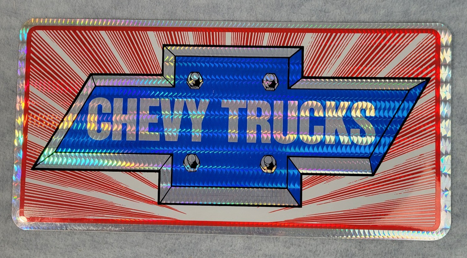 Vintage Chevy Trucks License Plate Sticker Prismatic Red/White/Blue NEW