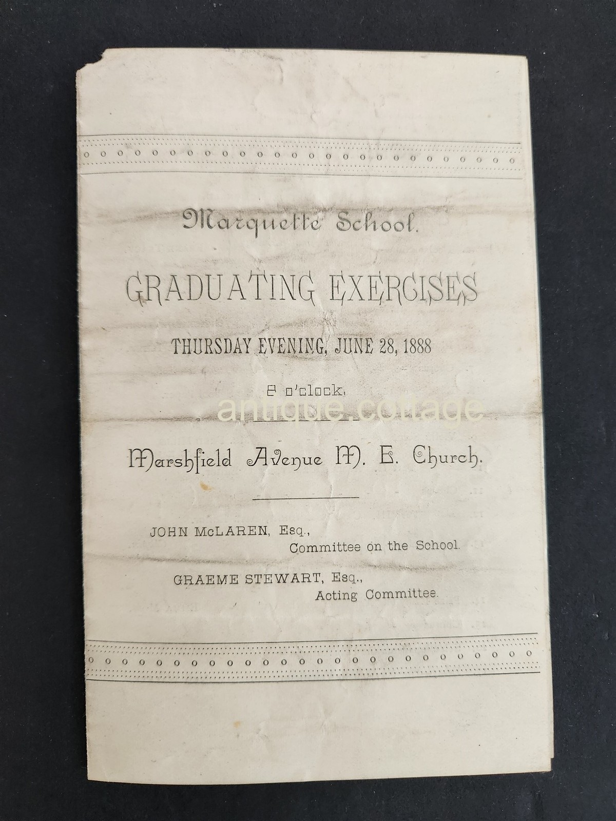 1888 antique MARQUETTE SCHOOL marshfield ave me church GRADUATION PROGRAM