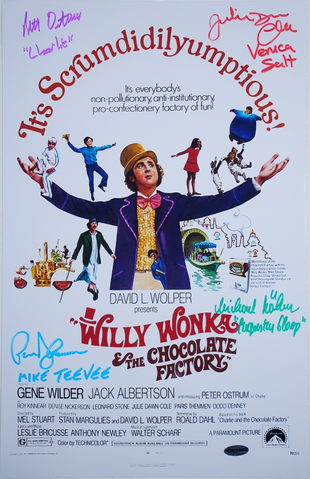 WILLY WONKA POSTER AUTOGRAPHED, SIGNED BY 4. SOLD BY: THE MIKE TV ACTOR