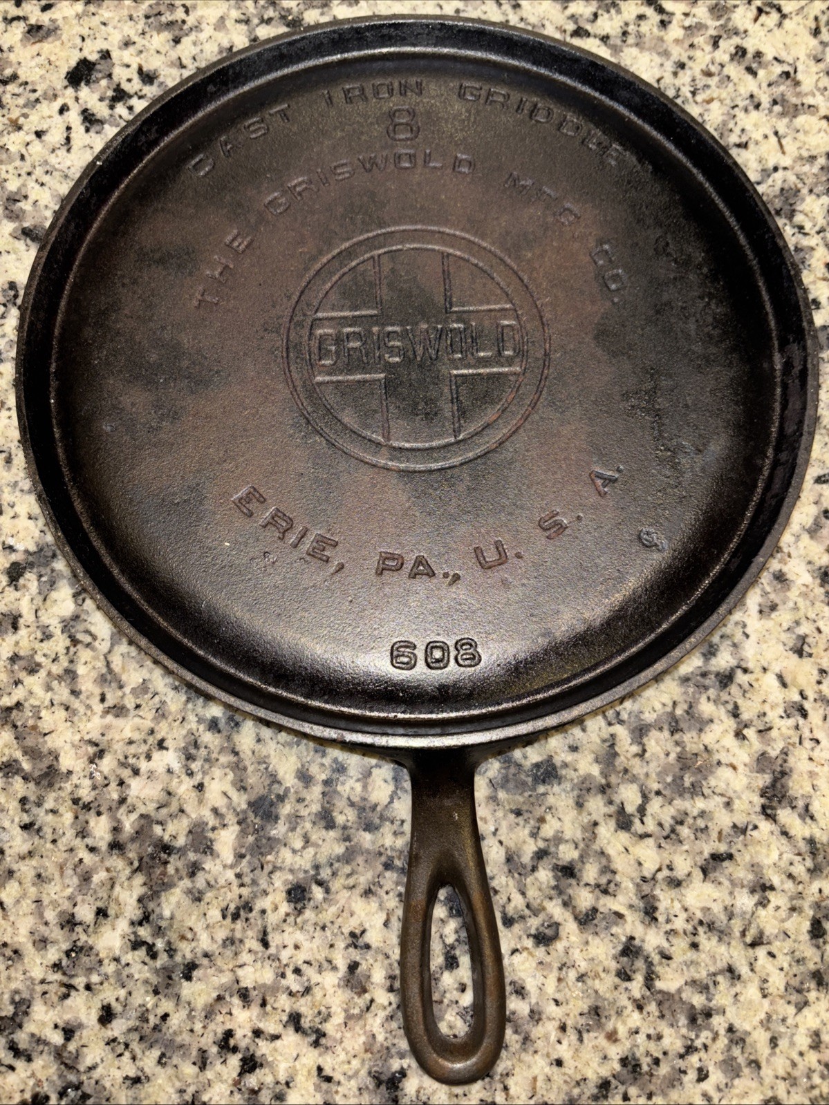 Griswold #8 Vintage Restored Cast Iron Griddle Large Block Logo 608