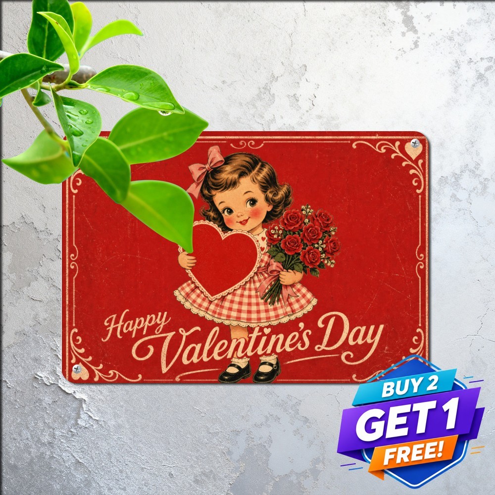 Two Love Birds Sweet Romance Sign Vintage Valentines Day Decor Metal Tin Plaque