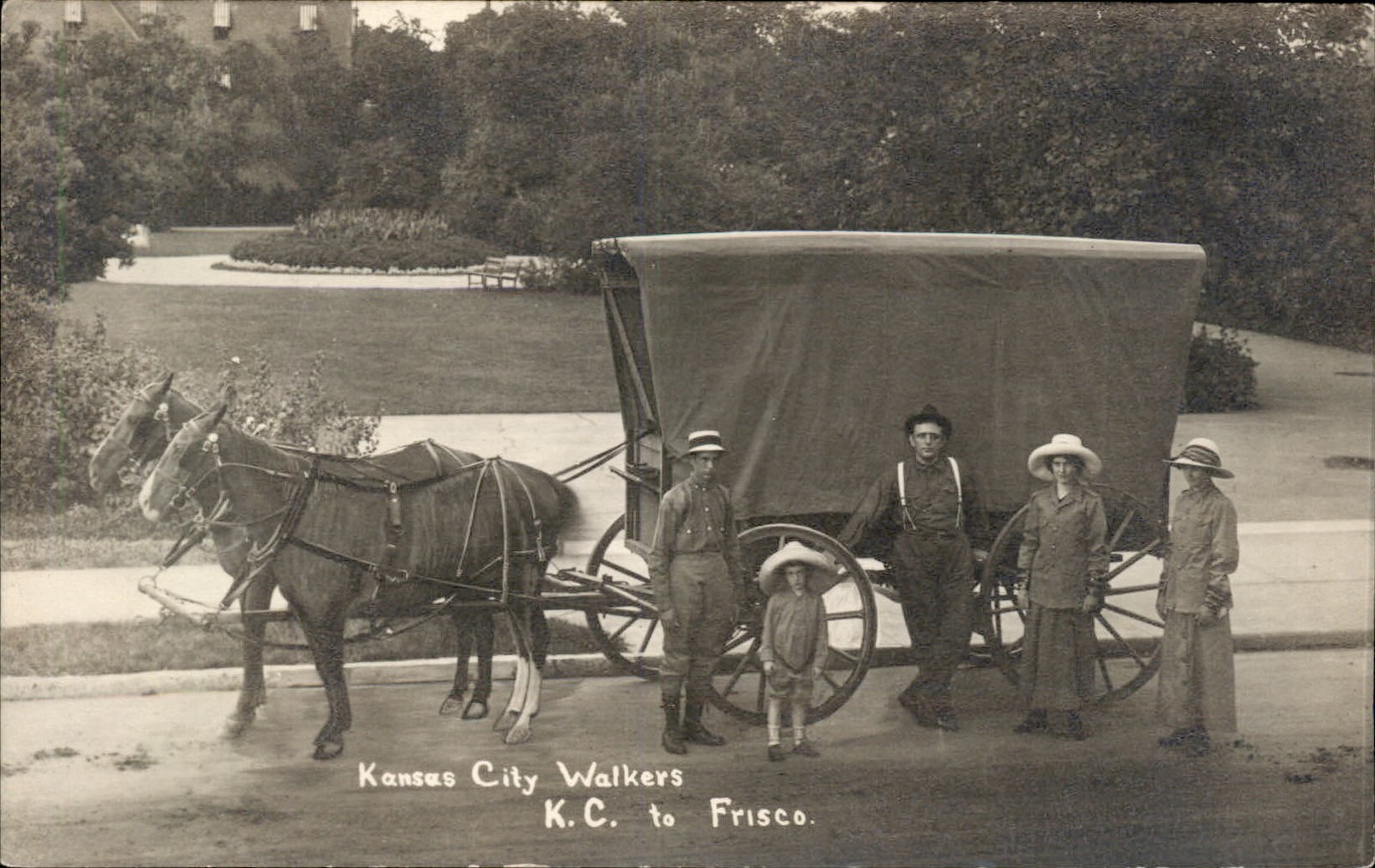 Kansas City to San Francisco Walkers Horse Wagon c1910 RPPC bhn