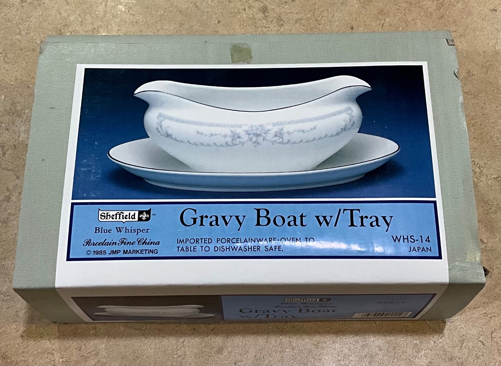Vintage-1985 New in Box-SHEFFIELD Blue Whisper Gravy Boat with Tray (WHS-14)