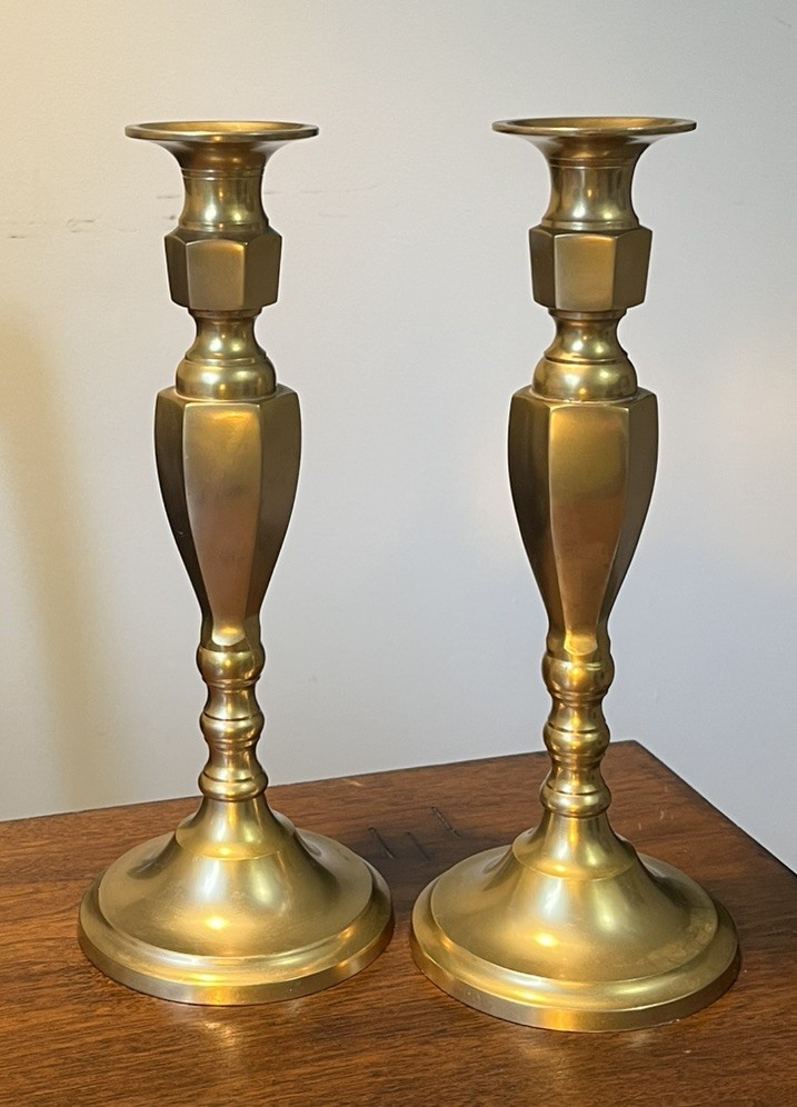 Pair Of Vintage 11 Inch Heavy Solid Brass Candlestick Made In Japan 11” H