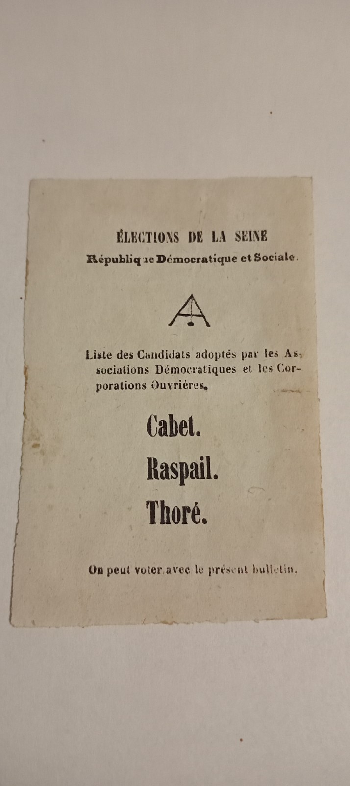 France 1848 Election Ballot Paper 