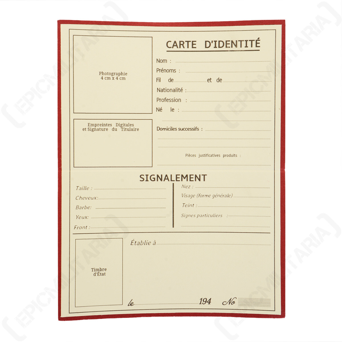 WW2 French Identity Card for Re-enactment