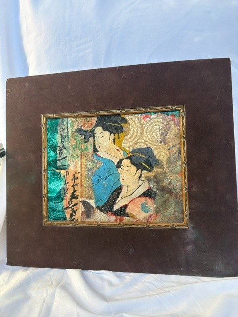 Vintage Japanese Geisha Women ARt Print Framed Mixedd Media Asian Wall Decor