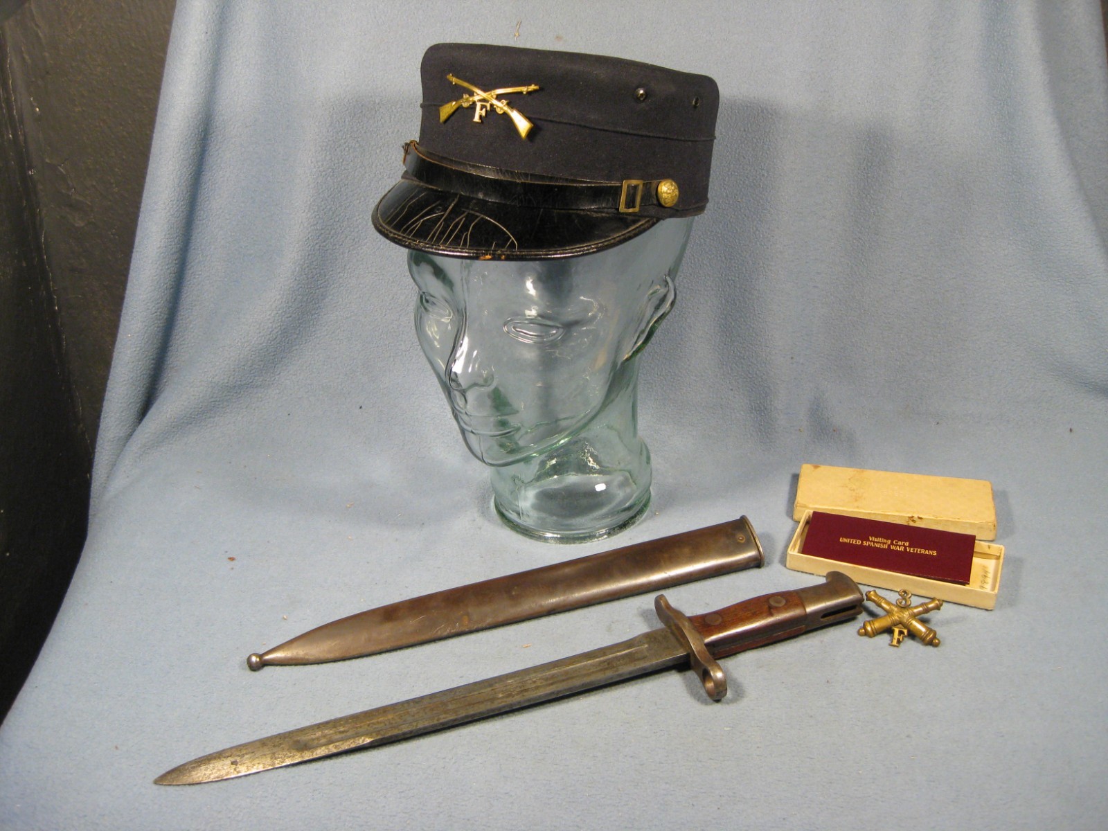 M1895 Forage Cap, US Army, Spanish Amer War, 1898 US Bayonet & Pin Original Lot