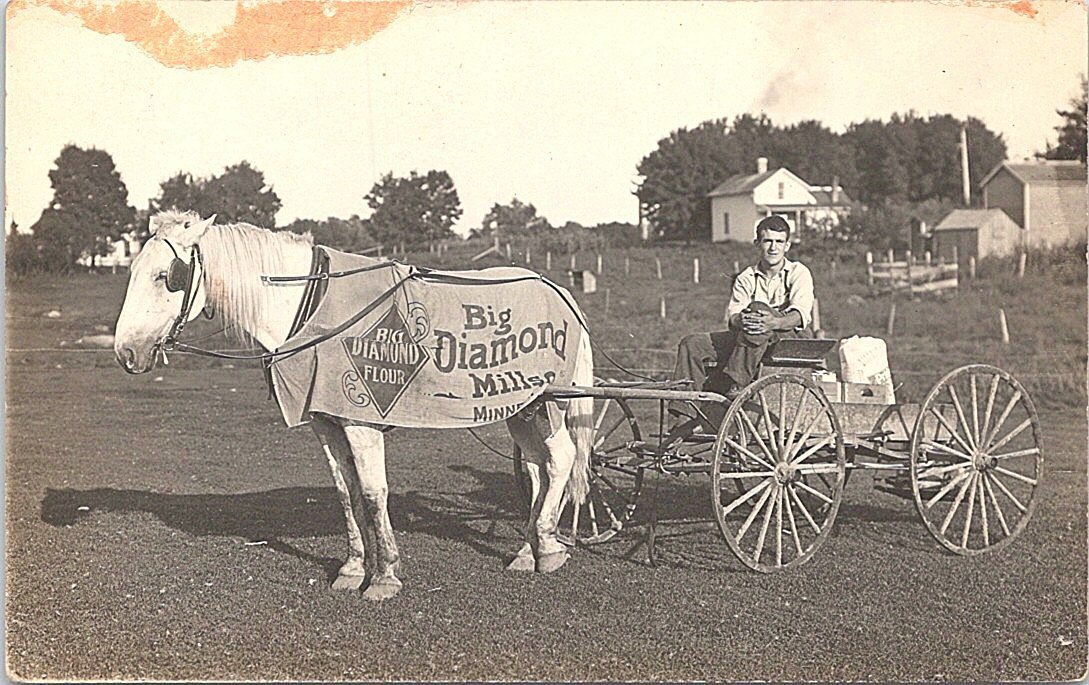 RPPC Minneapolis Minnesota Big Diamond Flour Horse Delivery Wagon early 1900s