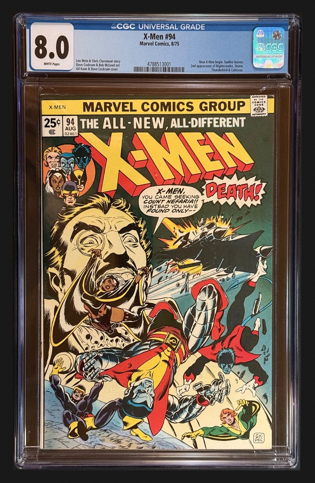 X-Men #94 CGC 8.0 White Pages New X-Men Begin Wolverine Storm Claremont 1975