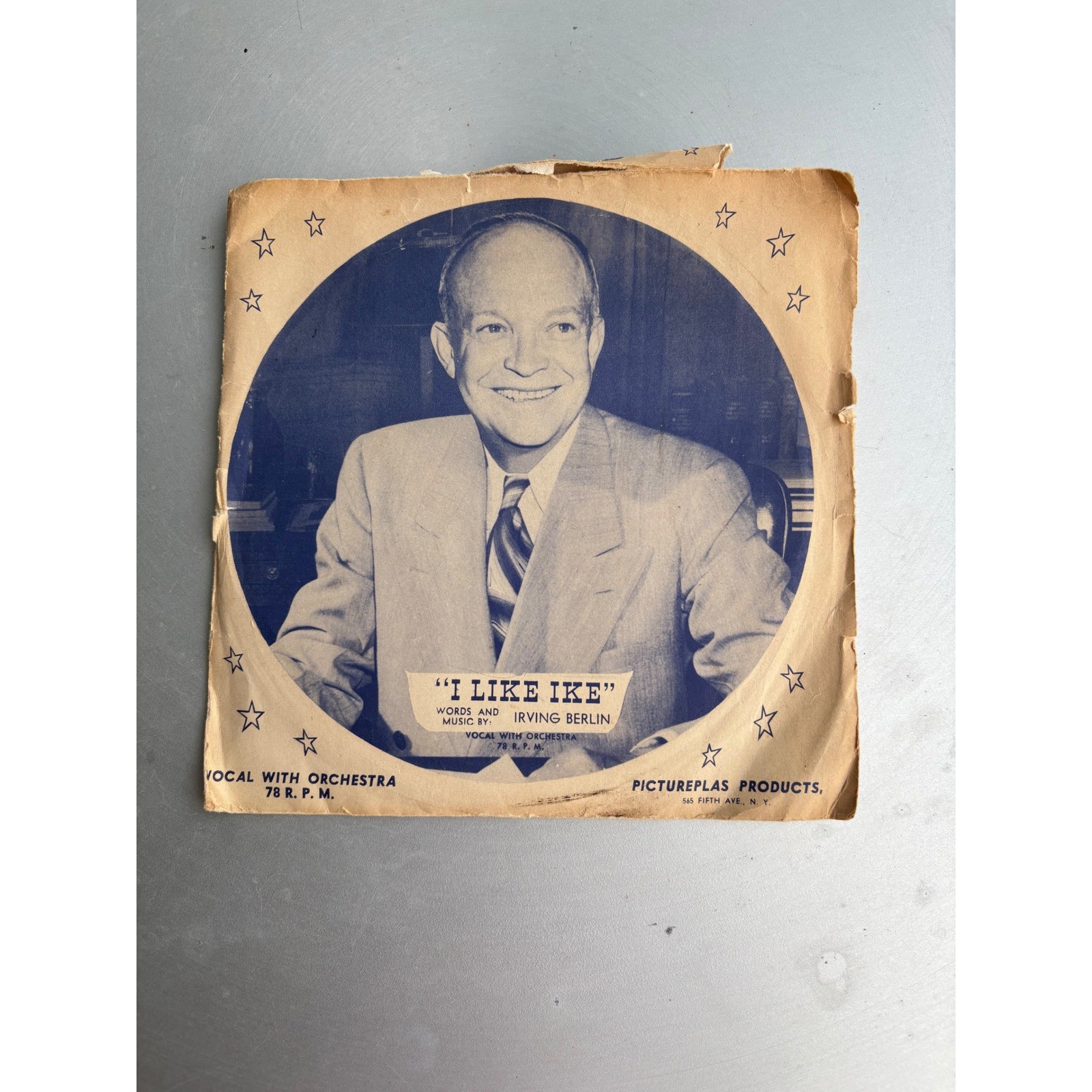 Vintage 1952 I Like Ike Irving Berlin 78 RPM Picture Record Eisenhower Campaign