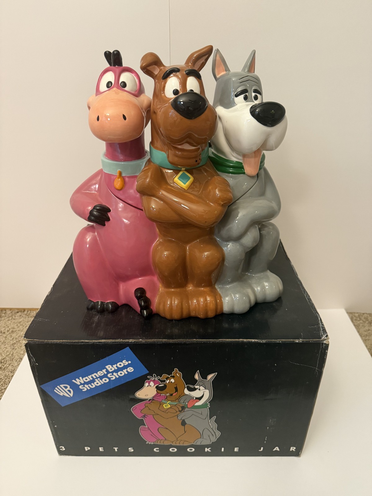 1998 WB Studio Store Hanna Barbera 3 Pets Scooby Astro Dino Cookie Jar Box MINT