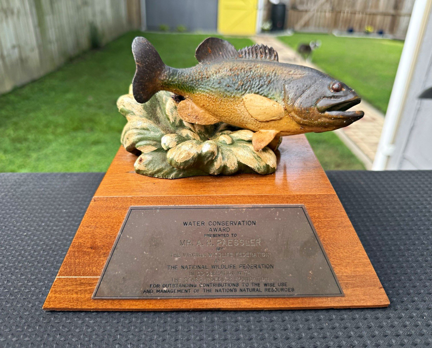 1965 National Wildlife Federation Water Conservation Award Bass Plaque