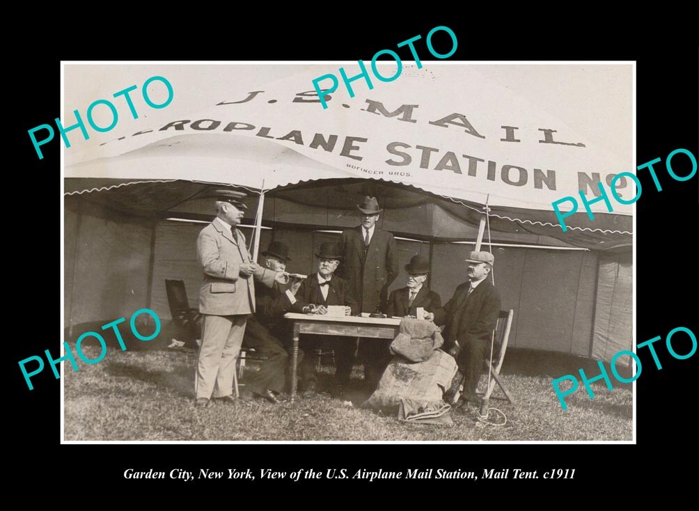 OLD LARGE HISTORIC PHOTO GARDEN CITY NEW YORK, US AIRPLANE MAIL STATION c1911