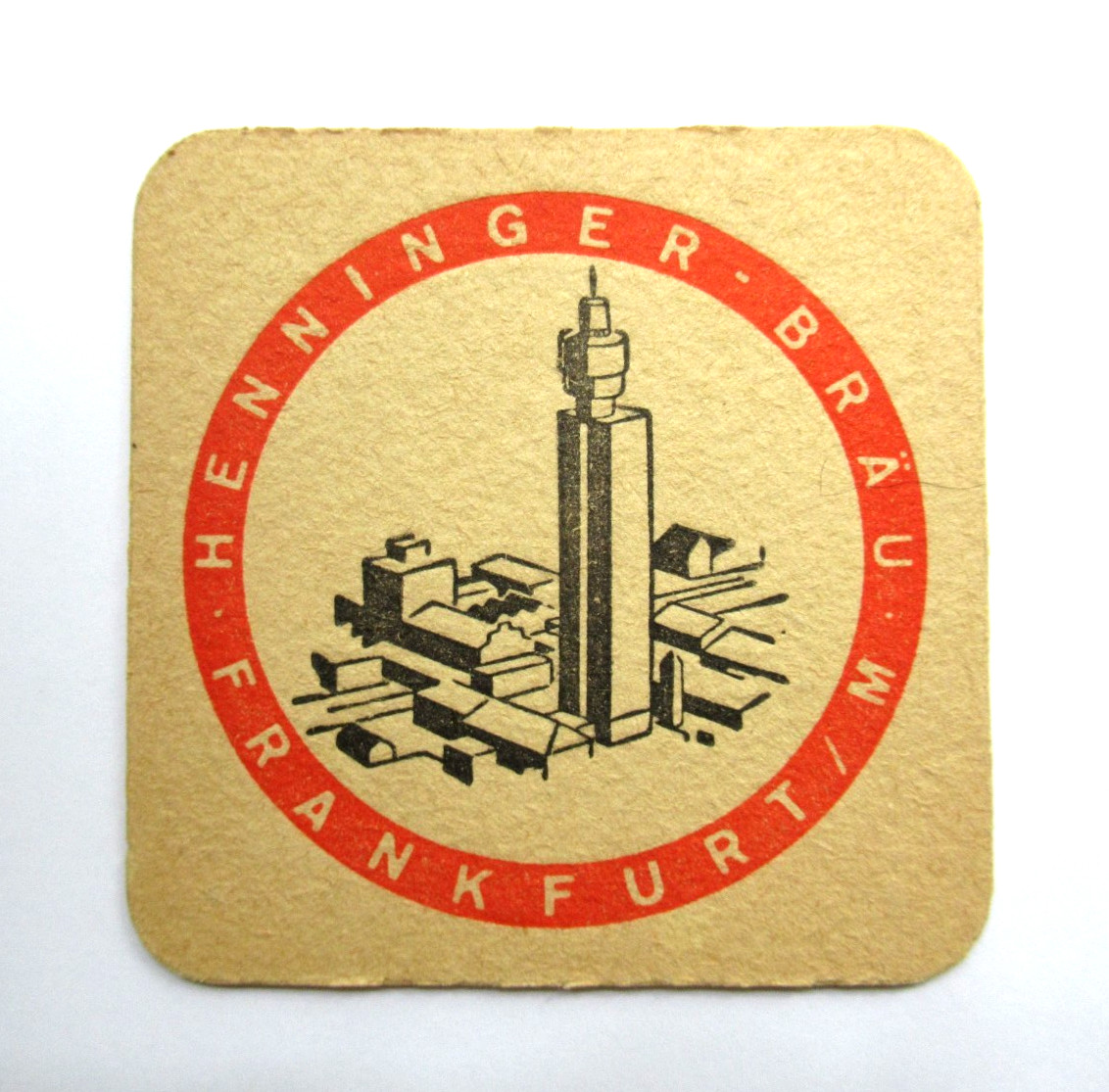 Vintage Henninger Brau Beer Coaster Frankfurt Germany Henninger Turm Tower