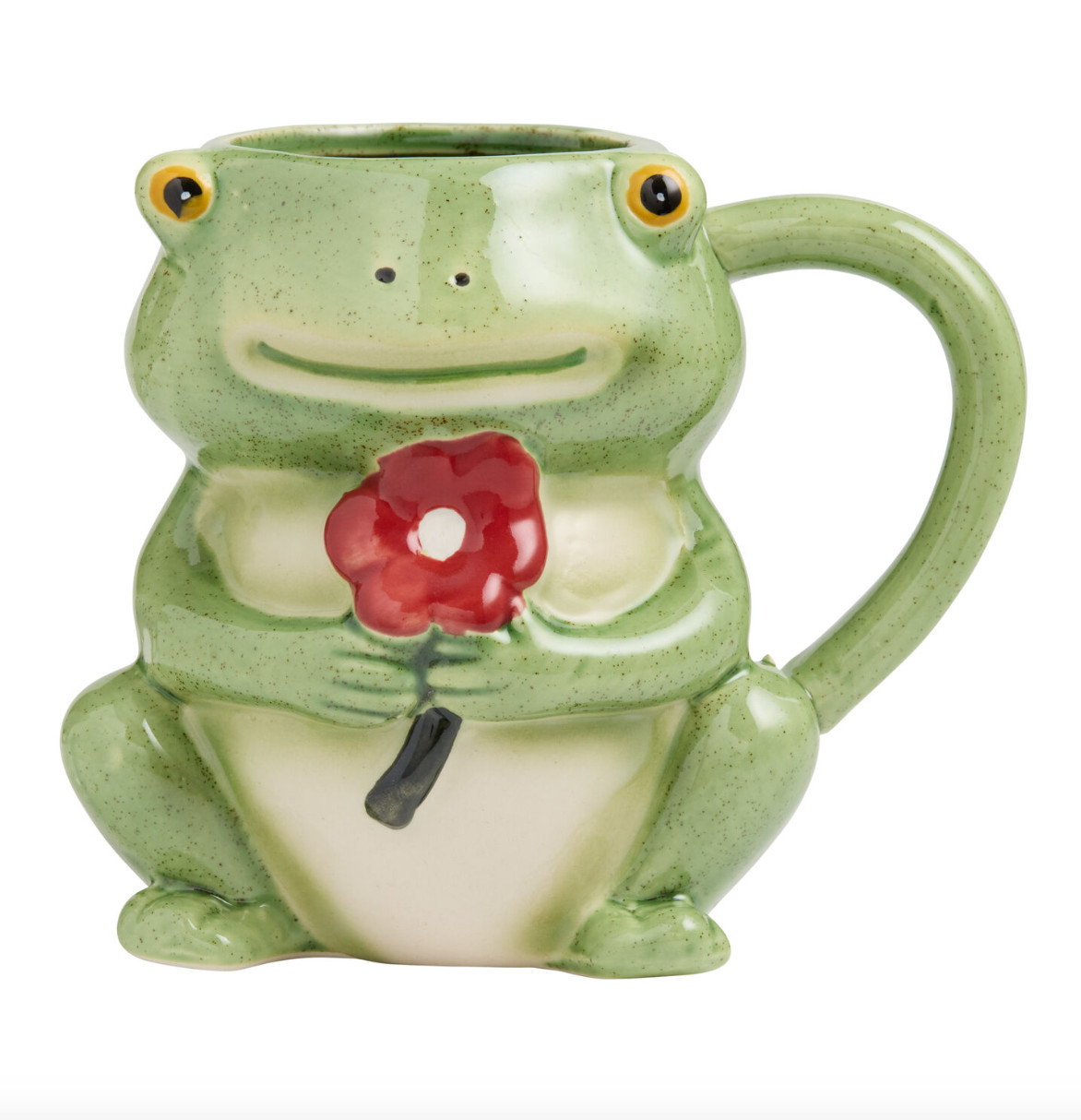 Frog Figural Ceramic Mug 14 oz Hand Painted Flower Coffee Cup Cottagecore