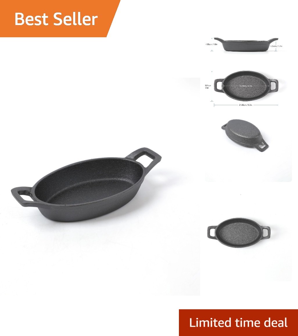 Versatile 8 oz Cast Iron Mini Oval Baking Dish with Heat Retention - Hand Wash