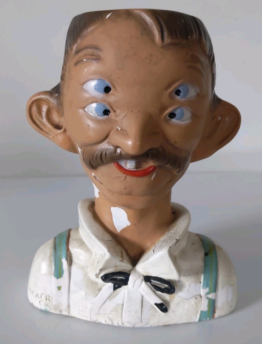 Vintage  Alexander Backer ABCO 2 Faced 4 Eyed Drunk Man Chalk Ware