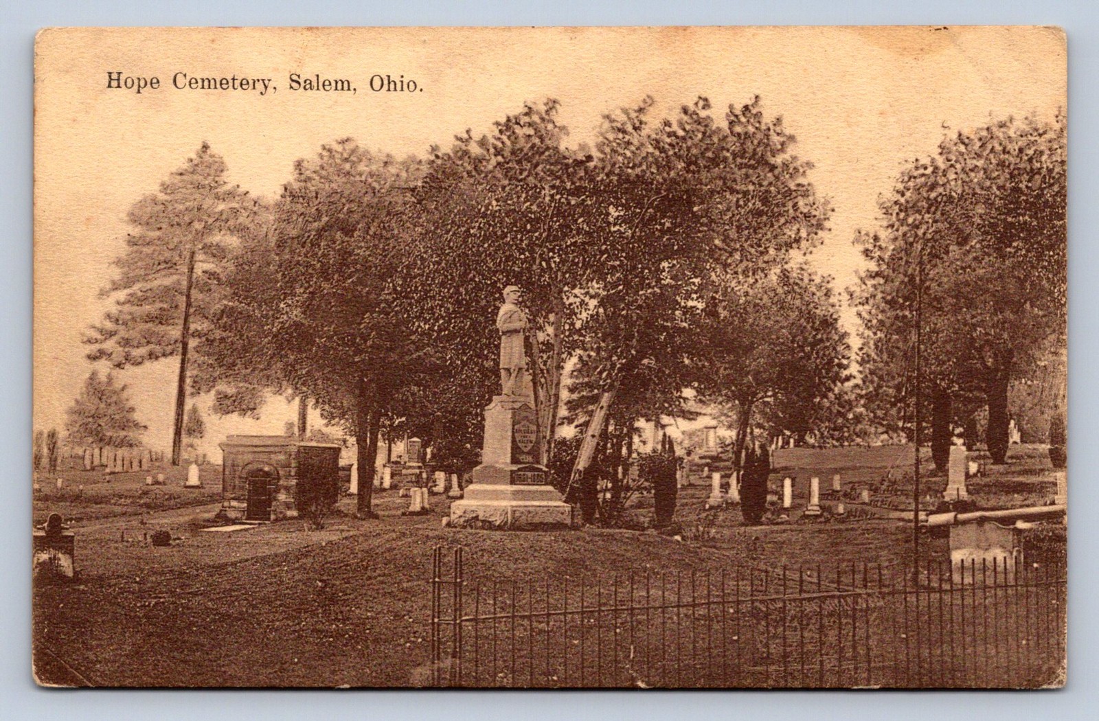 J87/ Salem Ohio Postcard c1910 Hope Cemetery Graves Monuments 1966