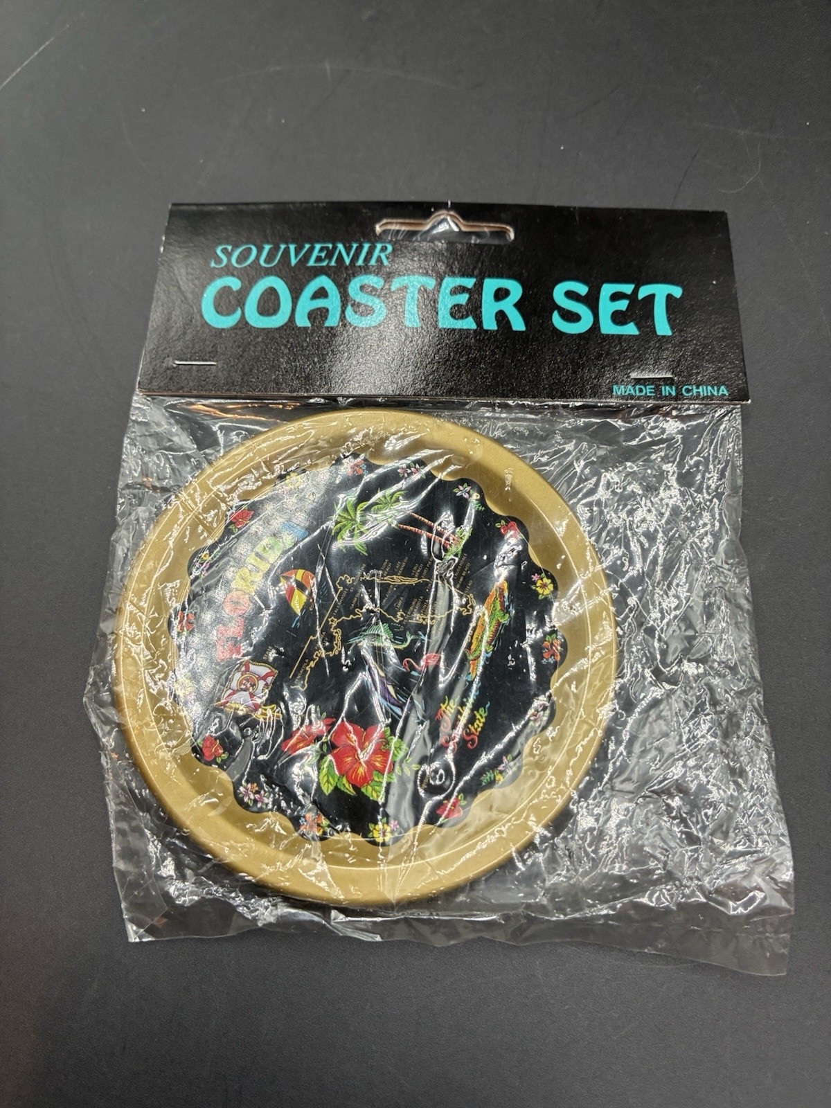 Souvenir Florida Metal Drinking 4 Coasters Vintage New Unopened