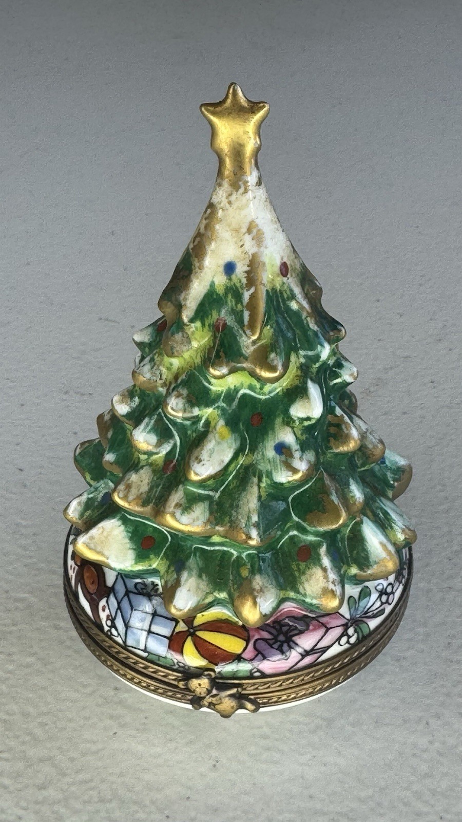 Limoges France PV Parry Vieille Christmas Tree Porcelain Trinket Box Teddy Bear