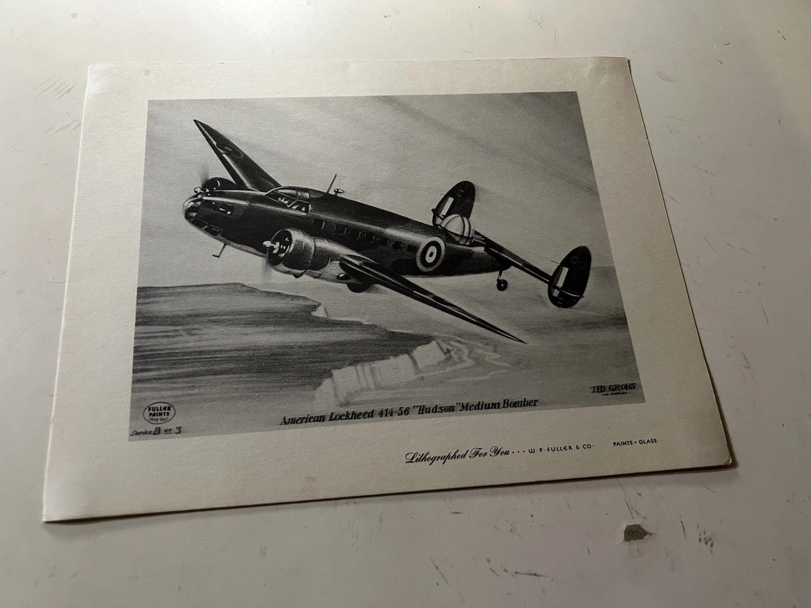 WWII Lockheed Hudson 414-56 Bomber W.P. Fuller Aviation Print Series B No 3