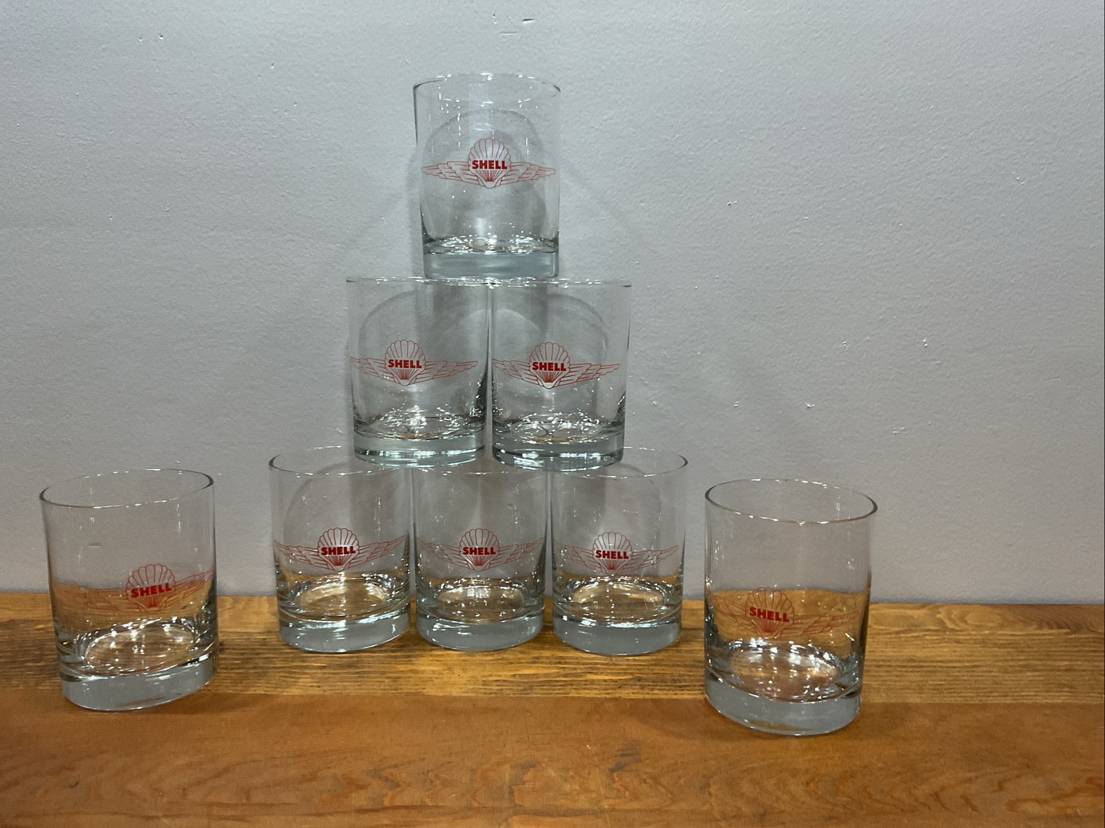 SET OF 8 Vintage Aeroshell Drinking Glasses Tumblers Shell Oil Aviation MINT