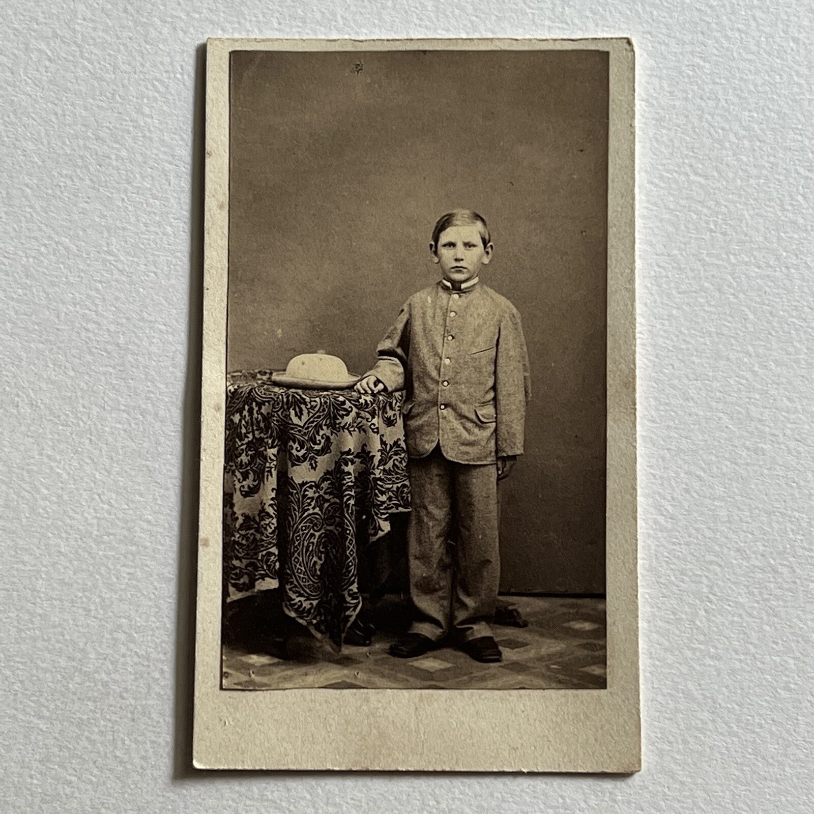 Antique CDV Photograph Charming Dapper Little Boy Hat Civil War Era Photo Stand