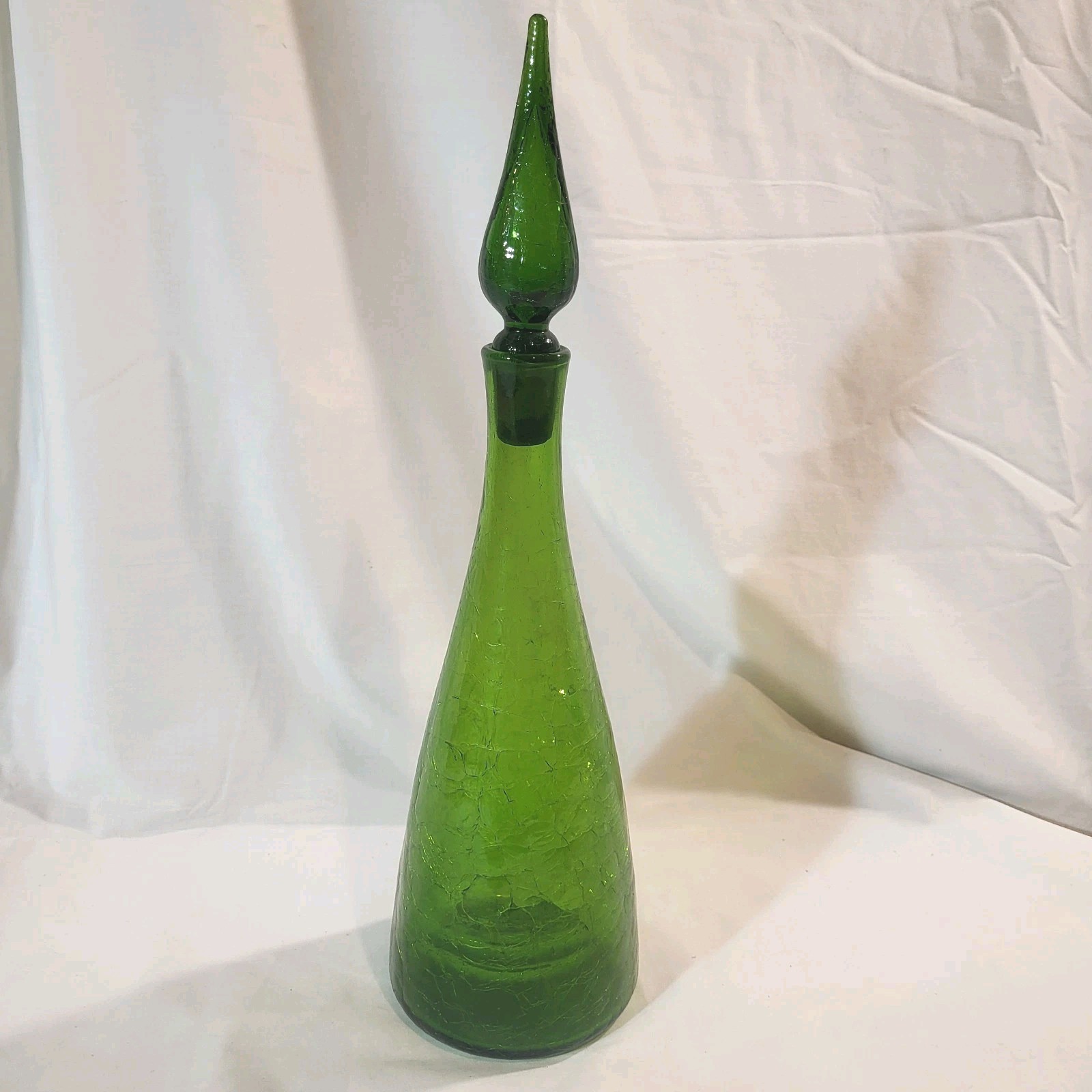 1964 Blenko 920 Decanter Flame Stoppper Winslow Anderson Olive Crackle 16 1/2