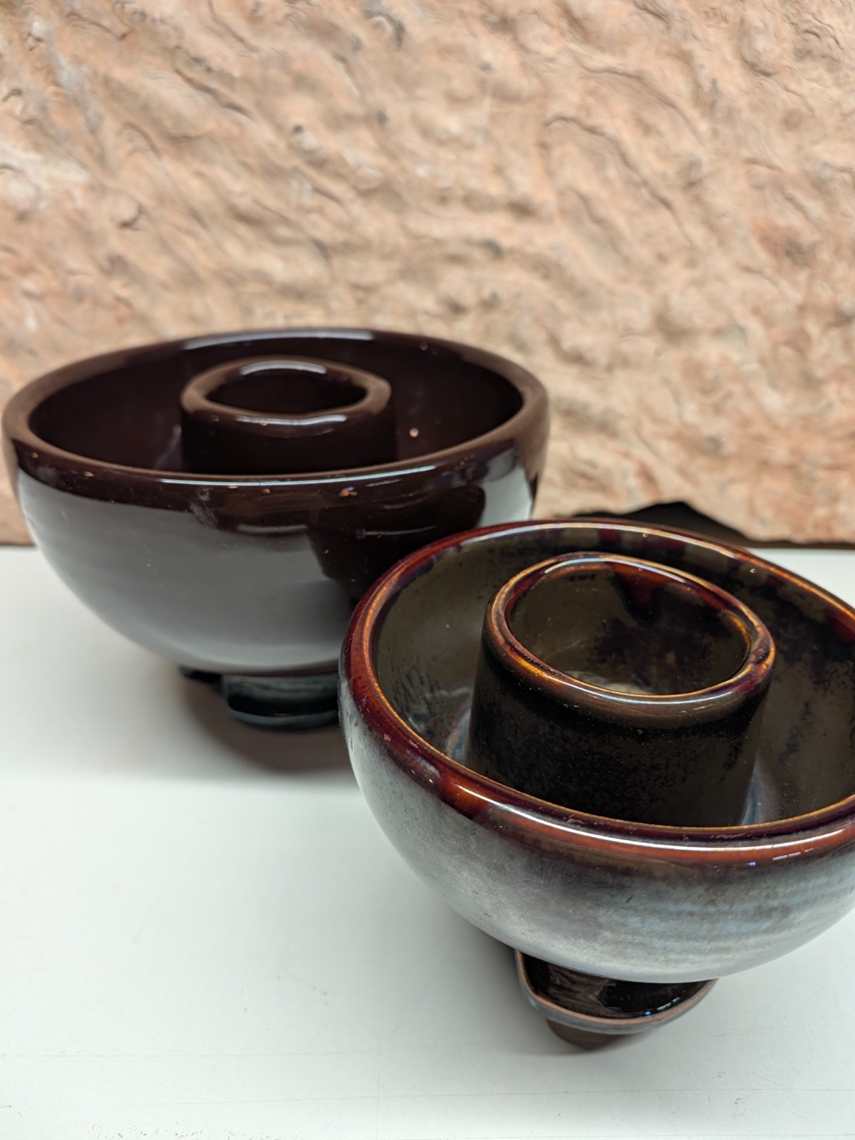 Vintage Large Brown Porcelain Pin Insulators Pair Threaded Power Line Glazed Can