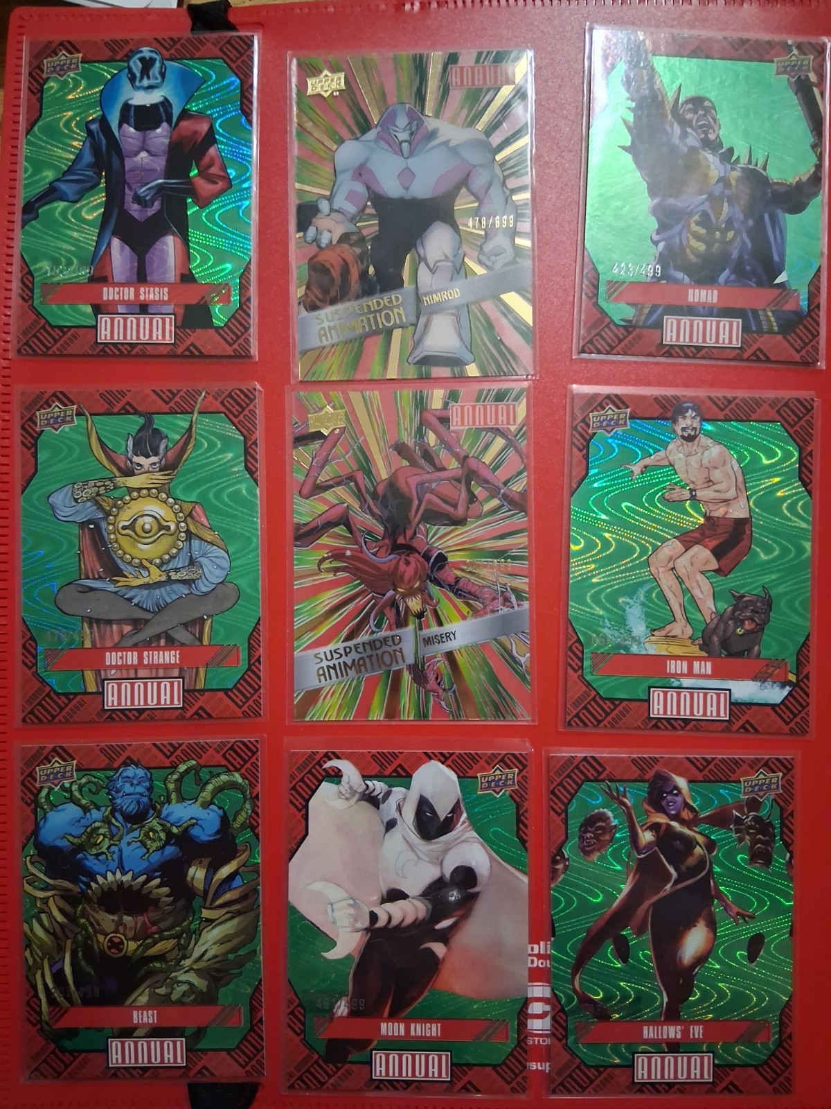 2023-24 UD Marvel Annual Green /499 & Suspended /699 9 Card Lot
