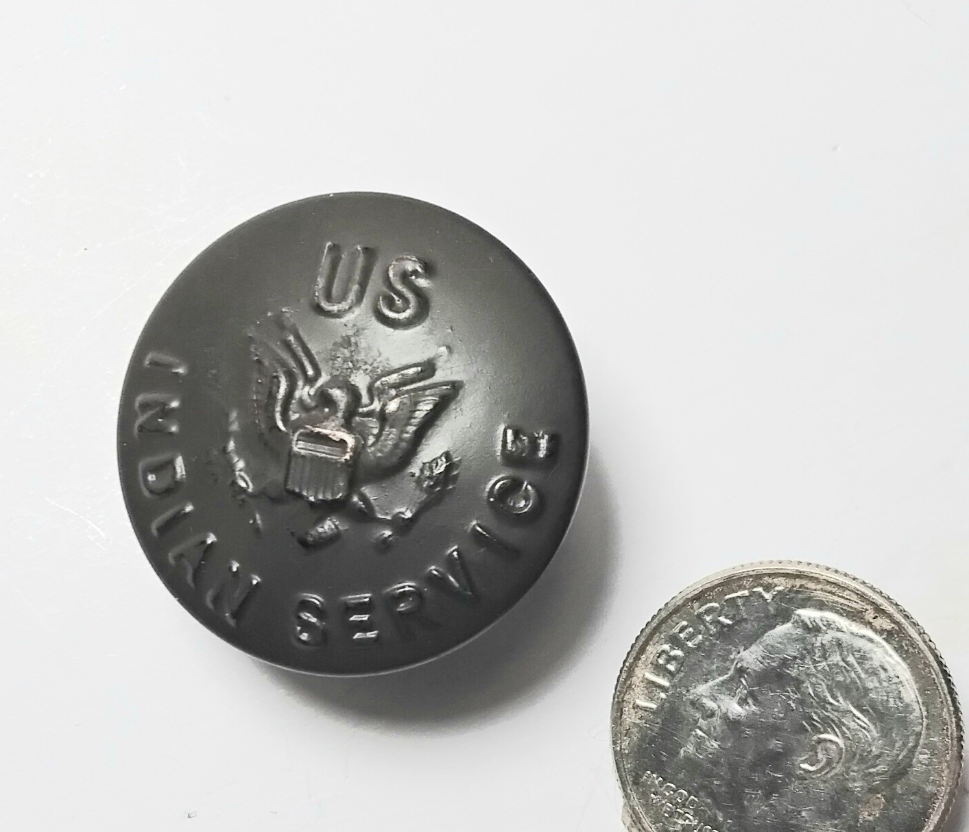 Original U.S. Indian Service uniform coat button brass w/black finish $32.00