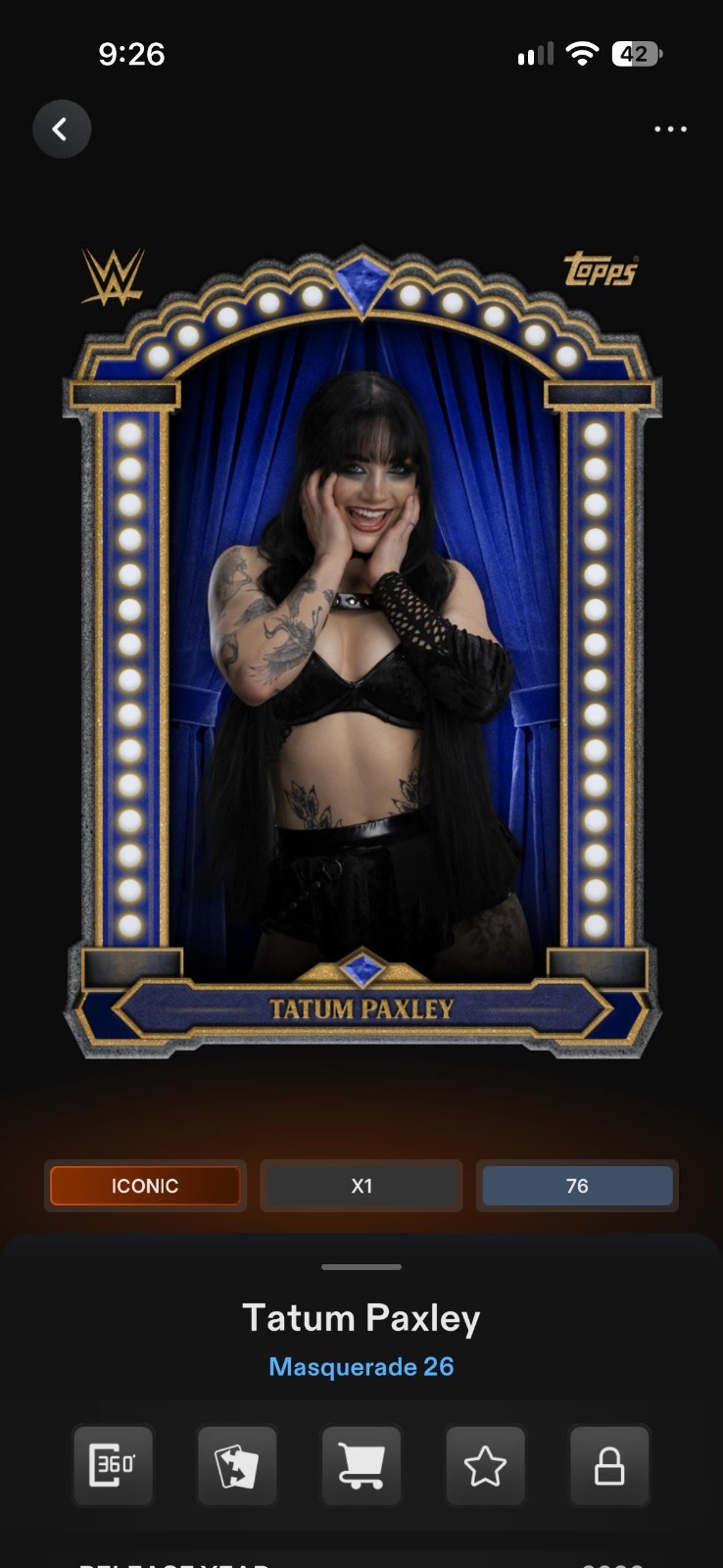Topps WWE Slam 2026 Masquerade Sapphire Theatre Marquee Die-Cut Iconic Select
