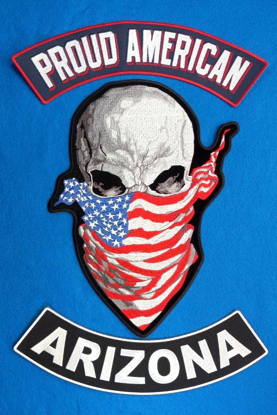 ARIZONA & PROUD AMERICAN Rockers & AMERICAN RISING SKULL Patch set. IRON ON