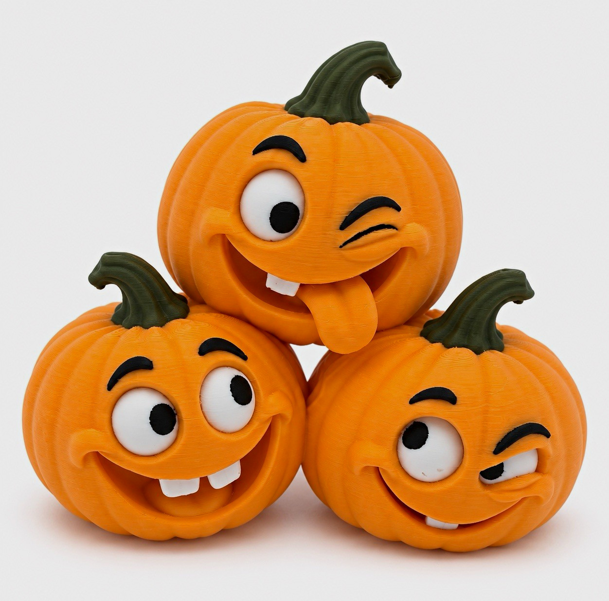 3-Pack Halloween Pumpkin Figurines, Plastic, Orange/Green/White/Black Decor