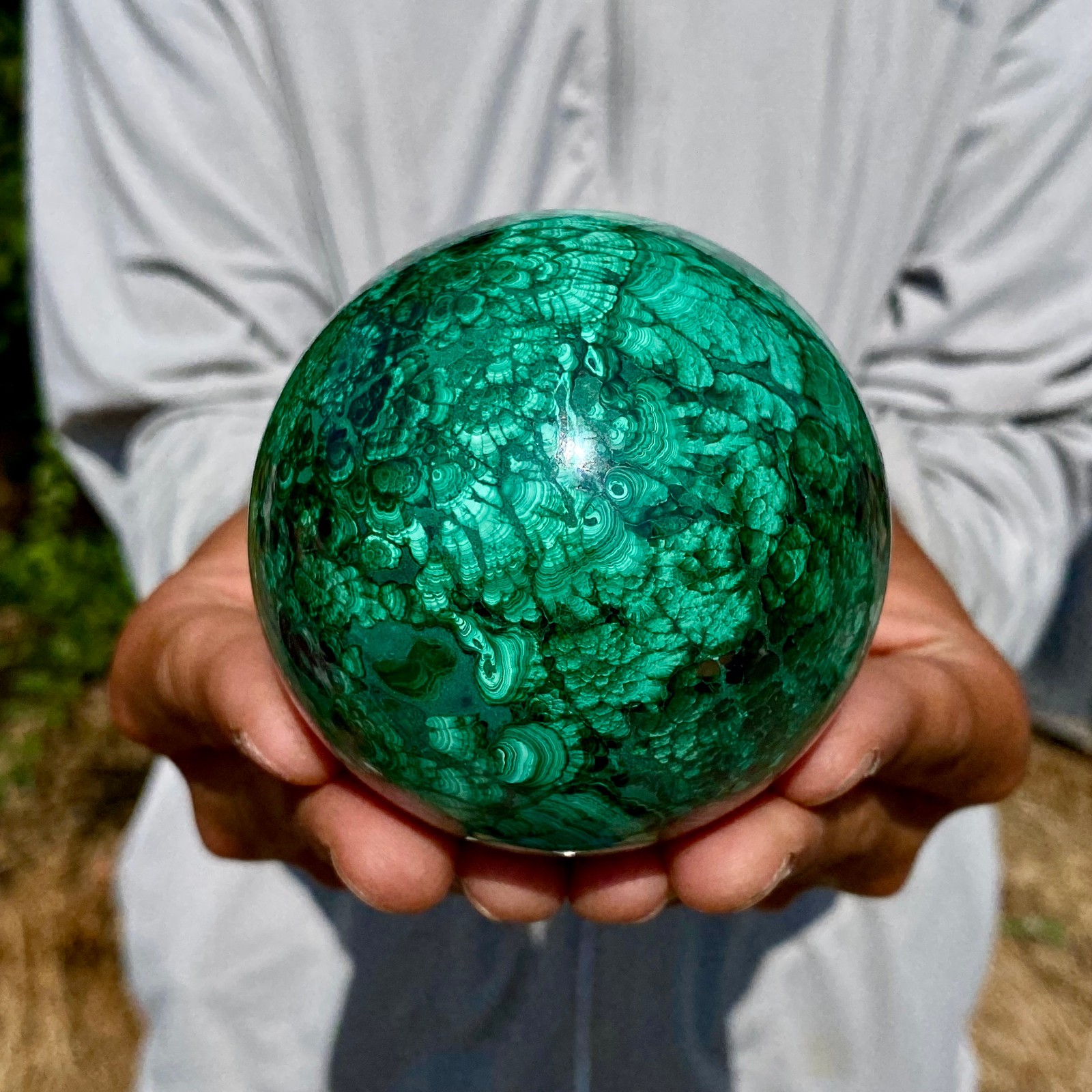1.66LB Rare Natural Malachite quartz hand Carved sphere Crystal Healing