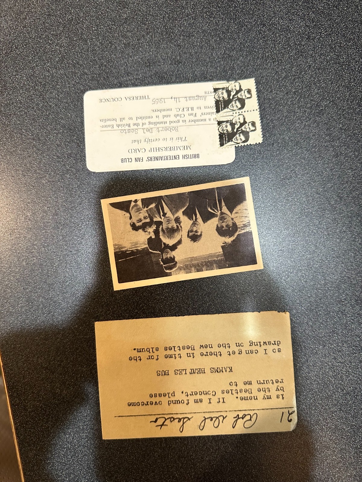 1965 Rolling Stones Membership, Beatles Bus Pass, and British Entertainers Club