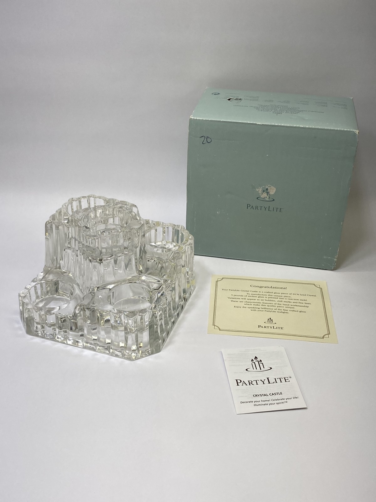 PartyLite P8834 Faceted Crystal Castle 5 Tealight Holder Germany Box Papers