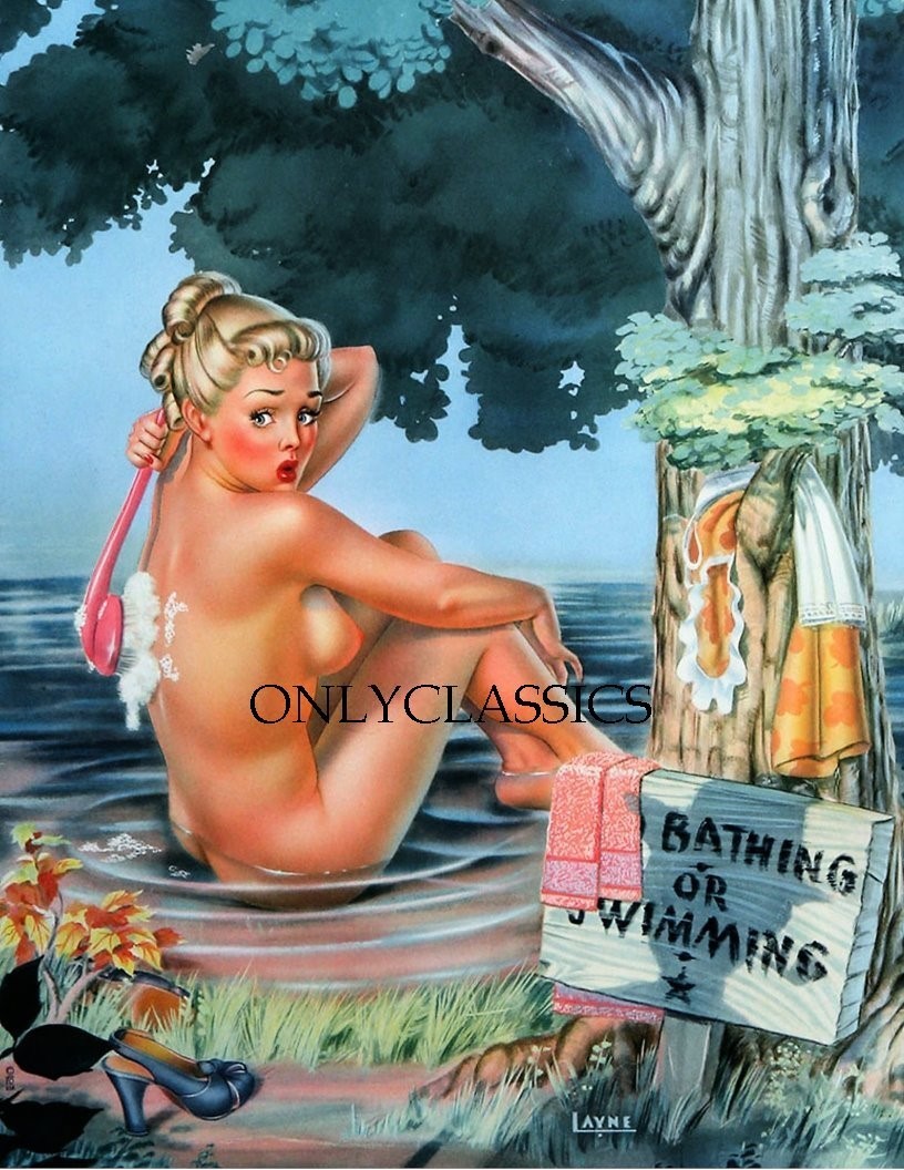 1940's Bill Layne Pin-Up 8.5x11 Poster Print Skinny Dipper Cheesecake Bath Comic