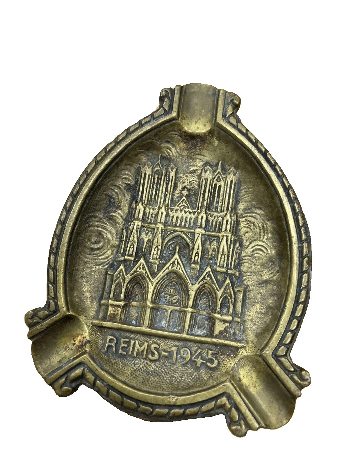 Vintage Reims Cathedral 1945 Commemorative Ashtray post WWII