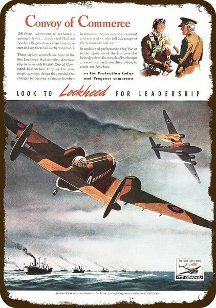 1942 WWII RAF LOCKHEED Hudson Airplane Vintge-Look DECORATIVE REPLICA METAL SIGN