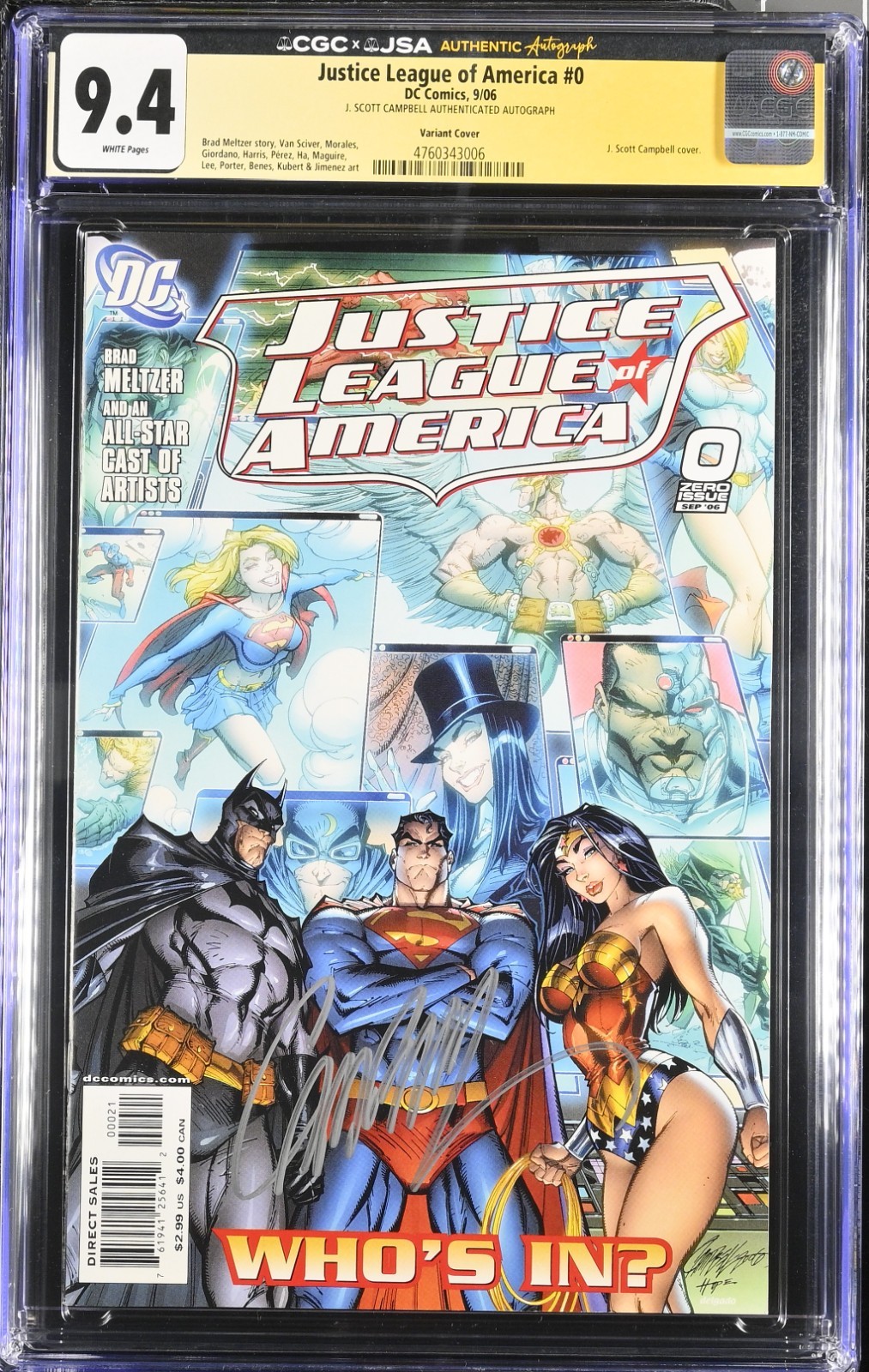 Justice League 0 signed J Scott Campbell autograph