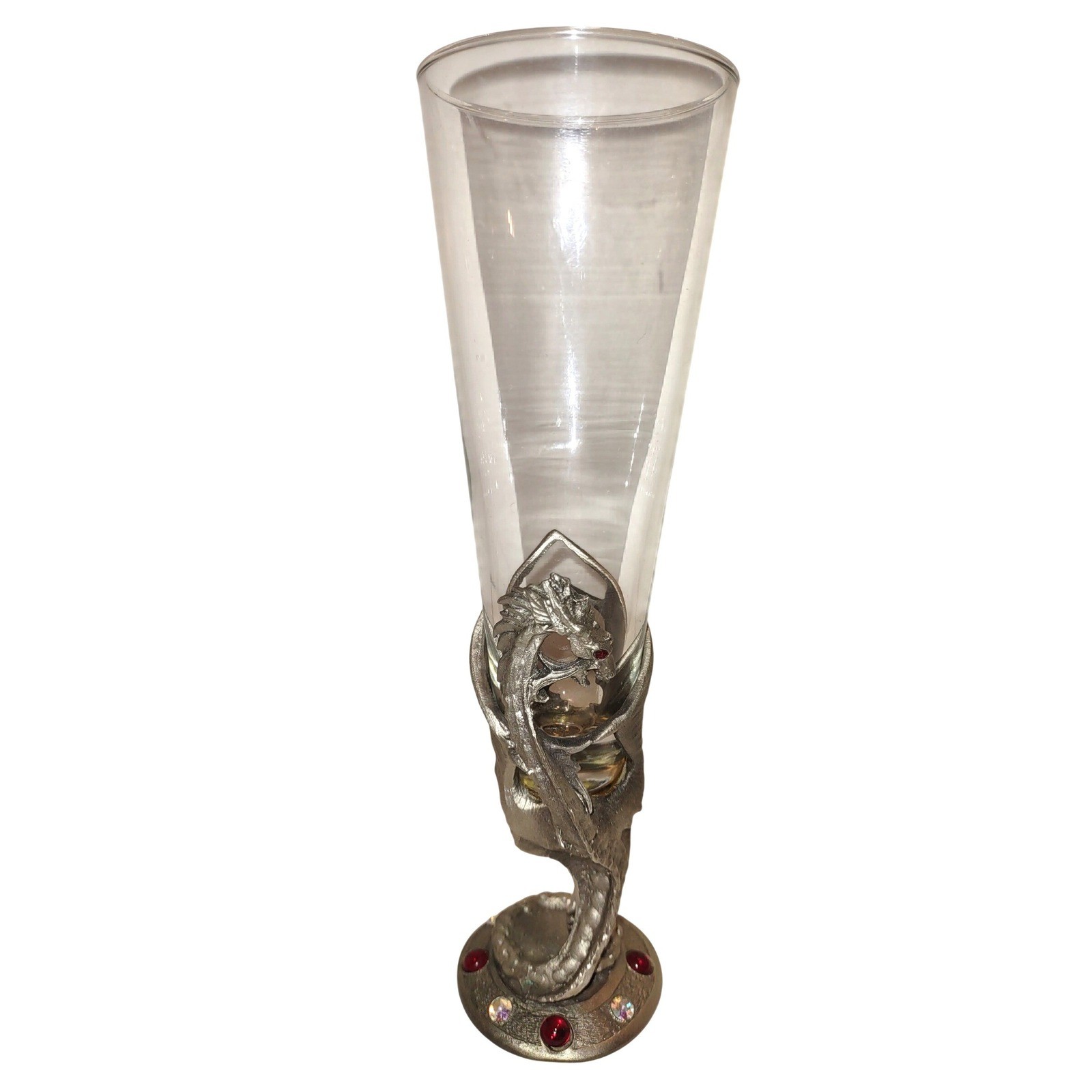 Vintage 1990 Perth Pewter Dragon Champagne Flute James Lane Casey GL-01 Jeweled