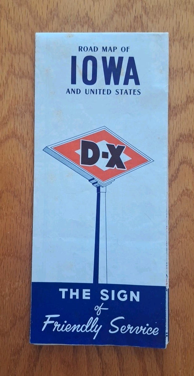 1956 DX Oil Road Map of Iowa Vintage